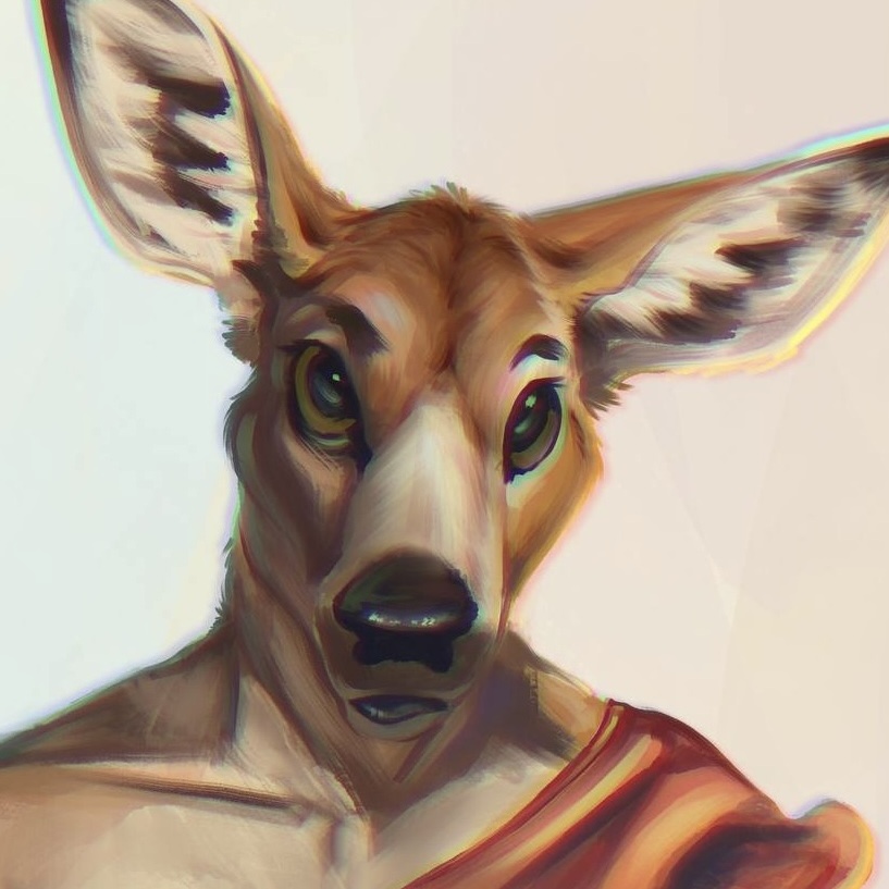 A portrait headshot of a deer anthro, done digitally